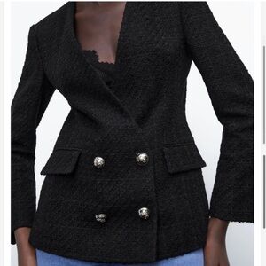 Black Zara tweed blazer jacket